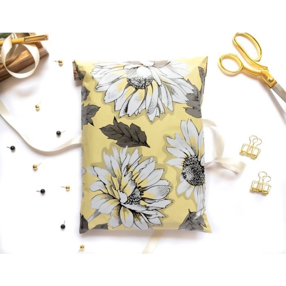 50 Yellow Flower designer poly mailers 10x13